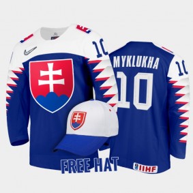 Slovakia Hockey Oleksii Myklukha 2022 IIHF World Junior Championship Royal #10 Jersey Free Hat