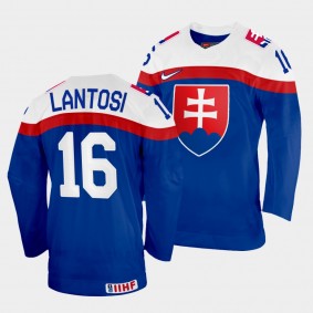 Robert Lantosi 2022 IIHF World Championship Slovakia Hockey #16 Blue Jersey Away
