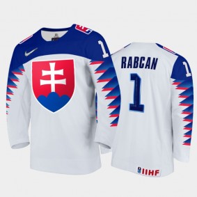 Men Slovakia Team 2021 IIHF World Junior Championship Eugen Rabcan #1 Home White Jersey