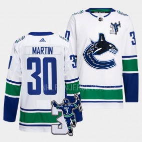 Spencer Martin Vancouver Canucks Kevin Bieska patch White #30 Away Jersey Men's