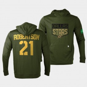 Dallas Stars Jason Robertson 2022 Salute to Service Olive Levelwear Hoodie Pullover