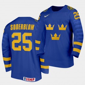 Elmer Soderblom Sweden Team 2021 IIHF World Junior Championship Jersey Away Blue