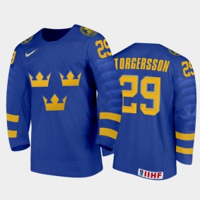 Sweden Hockey Daniel Torgersson 2022 IIHF World Junior Championship Blue #29 Jersey Away