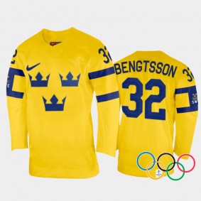 Sweden Hockey Lukas Bengtsson 2022 Winter Olympics Yellow #32 Jersey Home
