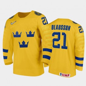 Sweden Hockey 2022 IIHF World Junior Championship Oskar Olausson Gold Jersey Home