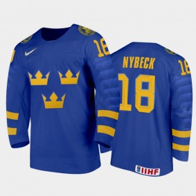 Sweden Hockey Zion Nybeck 2022 IIHF World Junior Championship Blue #18 Jersey Away