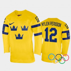 Maja Nylen Persson Sweden Women's Hockey Yellow Home Jersey 2022 Winter Olympics