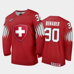 Men Switzerland 2021 IIHF World Junior Championship Andri Henauer #30 Away Red Jersey