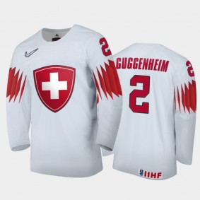 Men Switzerland 2021 IIHF World Junior Championship Bastian Guggenheim #2 Home White Jersey