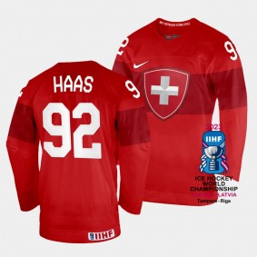 Gaetan Haas 2023 IIHF World Championship Switzerland #92 Red Away Jersey Men