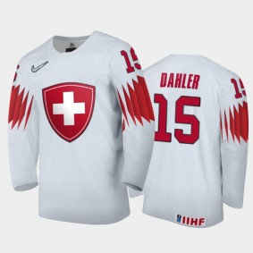 Men Switzerland 2021 IIHF World Junior Championship Ronny Dahler #15 Home White Jersey