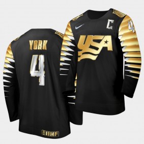 Cam York USA 2021 IIHF World Junior Championship Jersey Black Golden Limited Edition