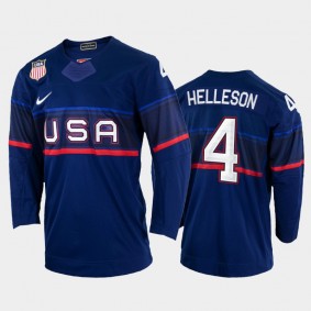 Drew Helleson USA Hockey Blue Jersey 2022 Winter Olympics
