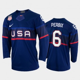 Nick Perbix USA Hockey Blue Jersey 2022 Winter Olympics