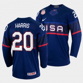 Jordan Harris 2022 IIHF World Championship USA Hockey #20 Navy Jersey Away