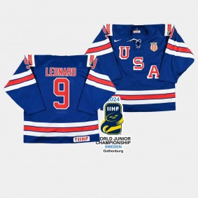 Ryan Leonard USA Hockey 2024 IIHF World Junior Champions Jersey Blue