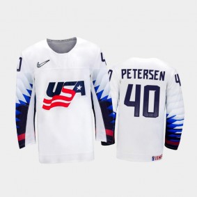 Men's USA Team 2021 IIHF World Championship Cal Petersen #40 Home White Jersey