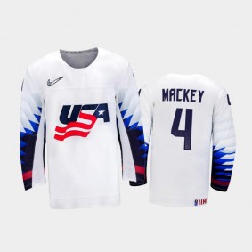 Men's USA Team 2021 IIHF World Championship Connor Mackey #4 Home White Jersey