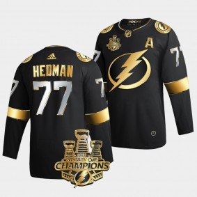 3x Stanley Cup Champions Tampa Bay Lightning Victor Hedman Black Golden Authentic 77 Jersey