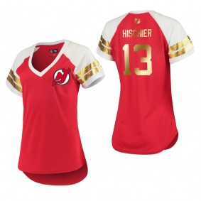 Women's New Jersey Devils Nico Hischier #13 Golden Edition 2019 Mother's Day Red T-Shirt