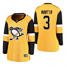 Women's Olli Maatta #3 Pittsburgh Penguins 2019 Alternate Breakaway Player Gold Bargain Jersey